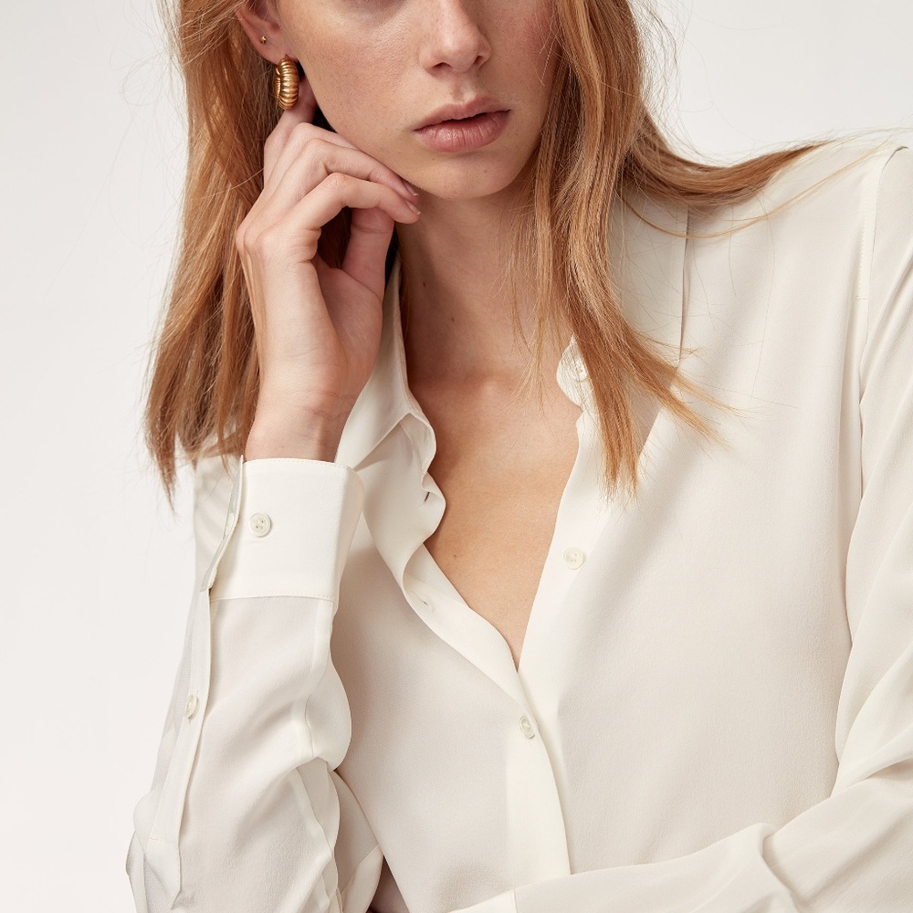 NWOT BABATON S Silk Blouse (Cream) Aritiza